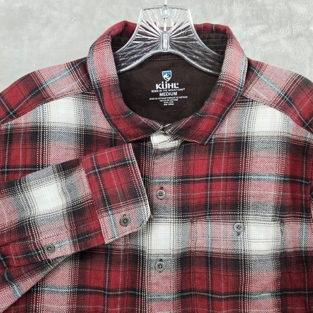 Kuhl Flannel Shirt Mens Medium Red Plaid Long Sleeve Cotton Tencel Blend